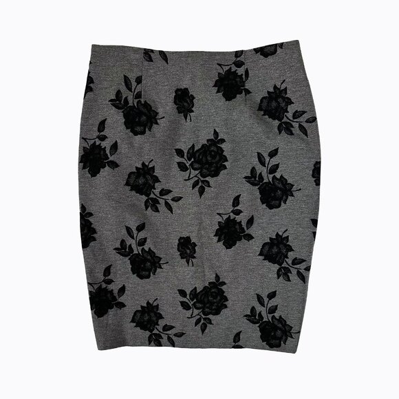 2PC: WHBM Top/Skirt Sz10 Gray Black Velvet 3D Floral Whimsigoth Office Y2K Retro - Picture 5 of 11